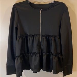 Shein zipper black ruffle jacket